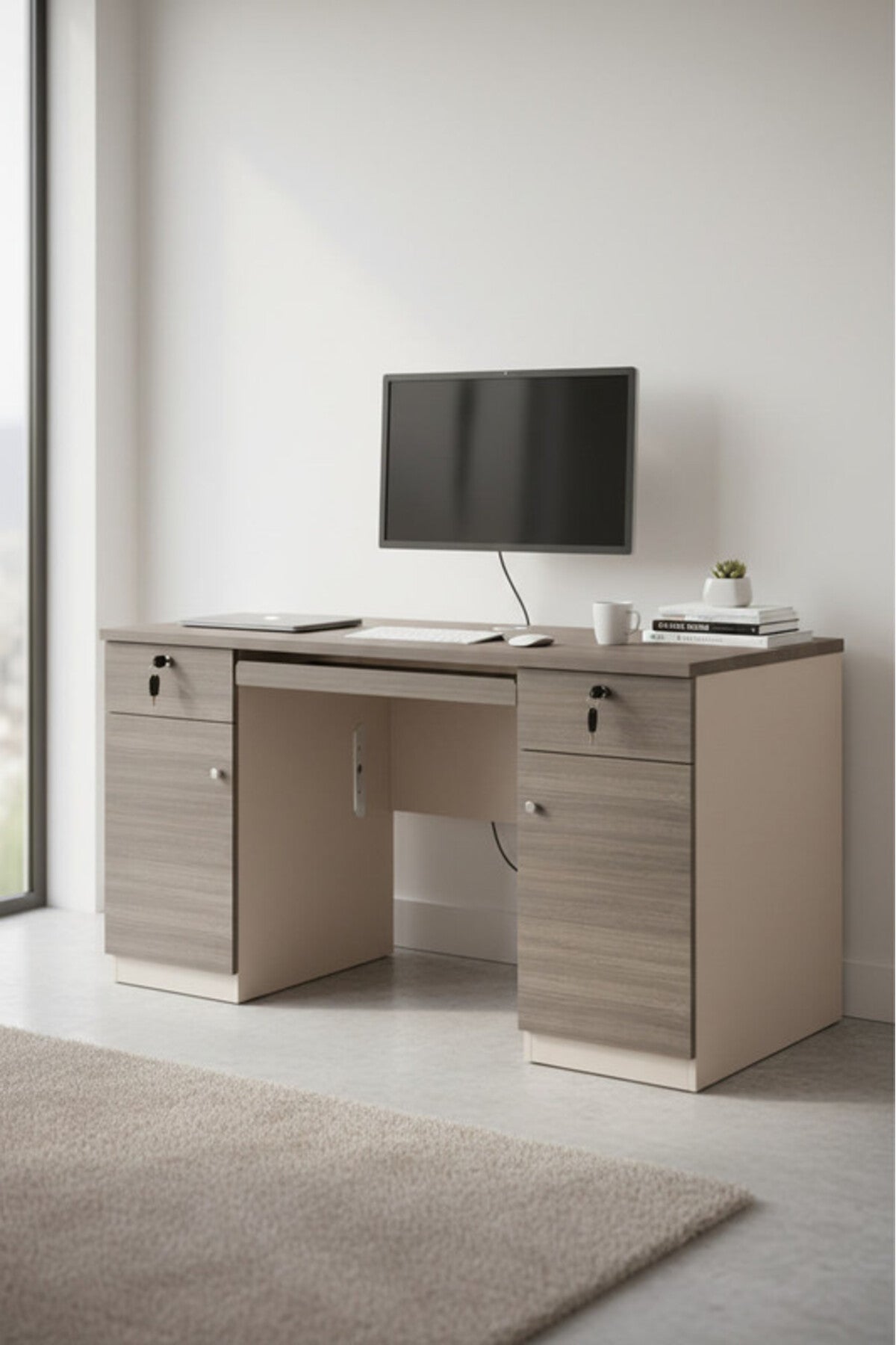 Dark Wood Modern Office Desk with Storage