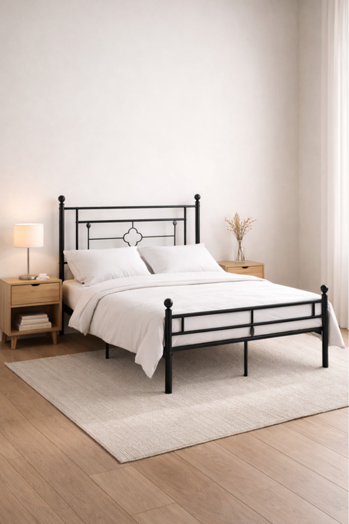 Black Metal Bed Frame with Decorative Headboard