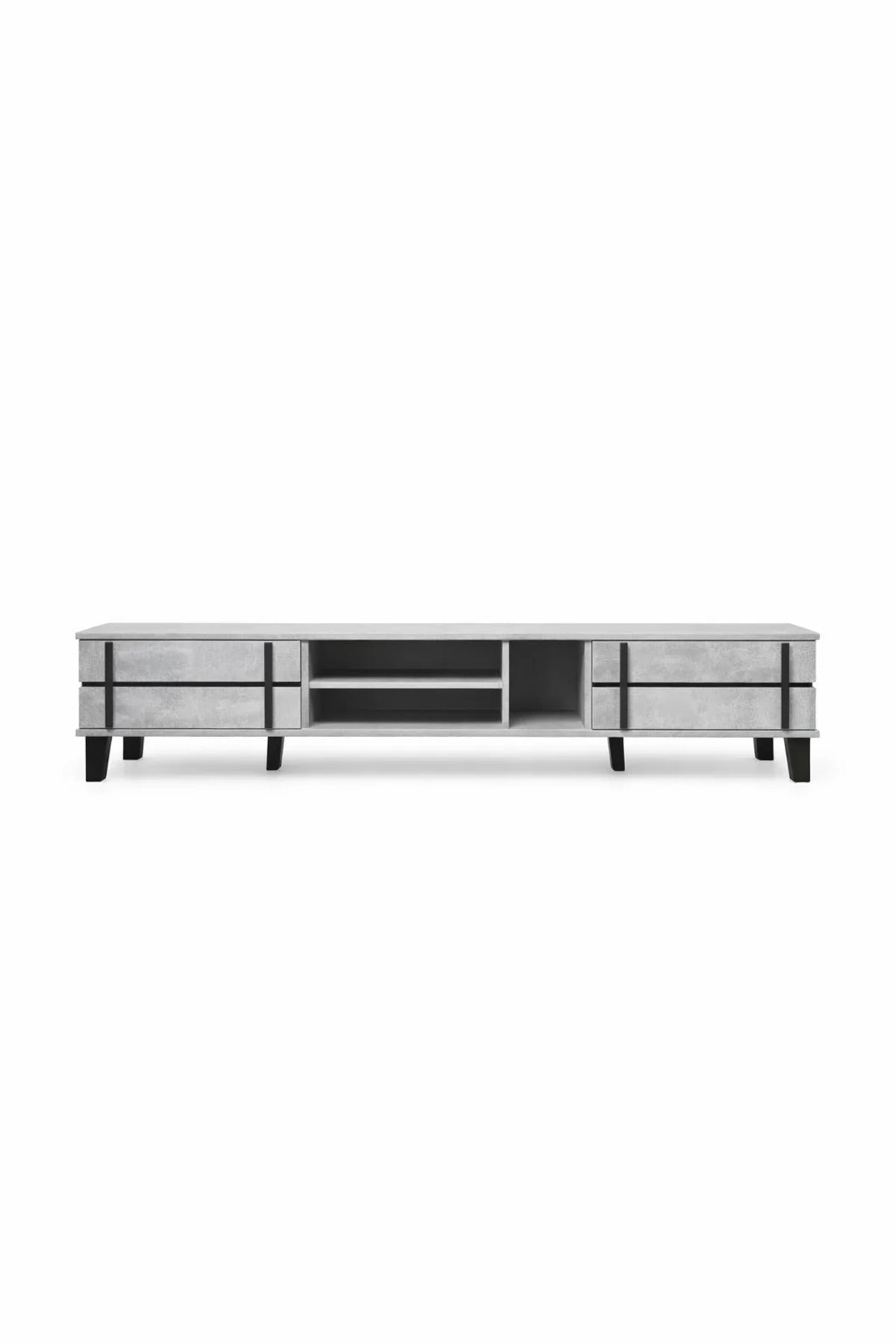 Industrial Style Grey TV Table Media Console with Black Accents for Modern Living Room 200cm