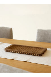 Walnut Wooden Rectangular Decorative Tray with Stud Detailing Ð Modern Table Accent