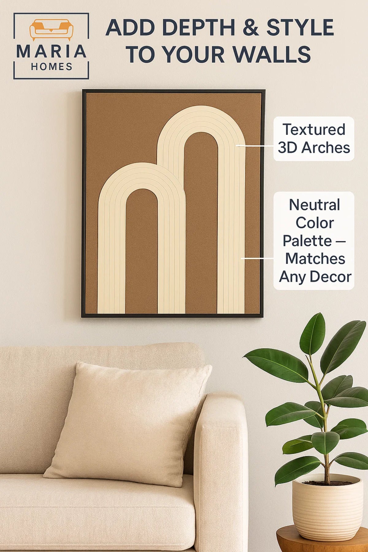 Modern Arched Line Canvas Wall Art with Textured Beige Pattern-size 23* 4.3*183CM