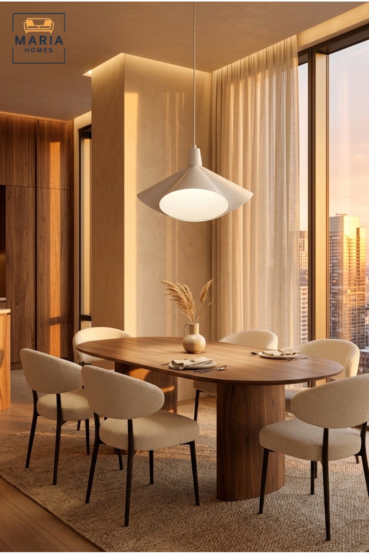 Modern White Pendant Light with Sculptural Metal Shade and Diffuser, Hanging Ceiling Lamp for Dining Room, Kitchen Island, Living Room, Café and Restaurant