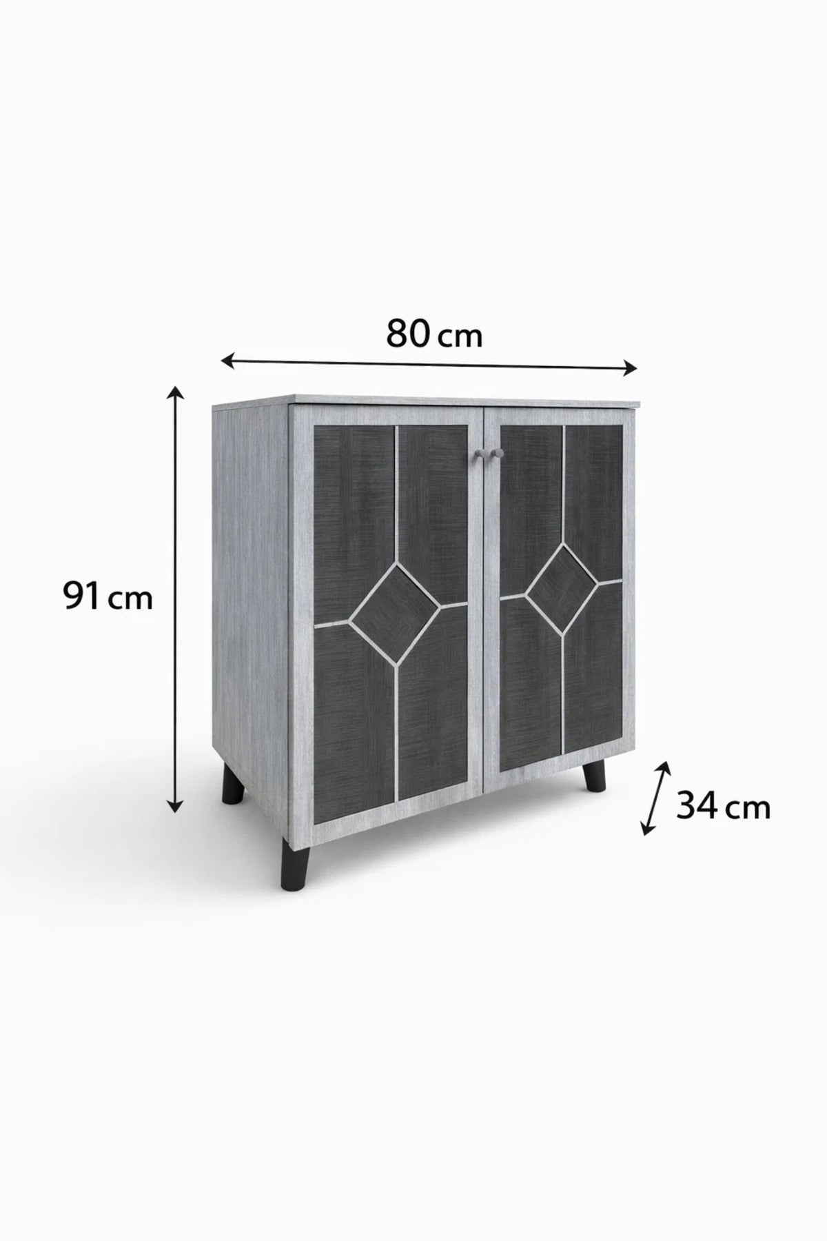 Modern Grey Storage Cabinet with Double Doors 80 _ 34 _ 91 cm