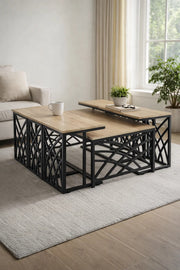 Modern Wood Coffee Table Set with 6 Side Tables 130 _ 70 45 cm modern wood coffee