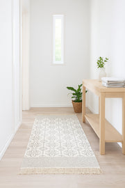 Elegant Runner Rug with Floral Pattern √ê Beige and Gray 90_200 cm