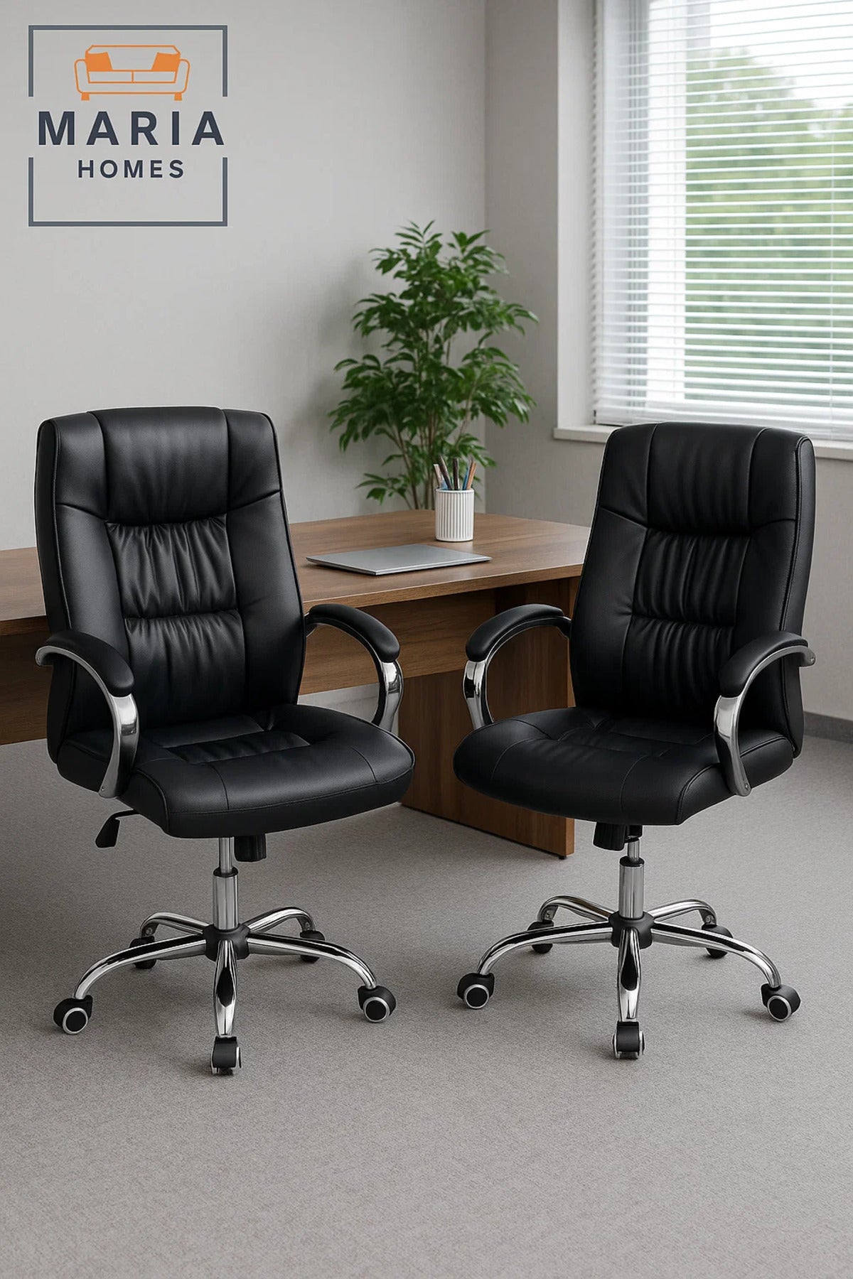 Black Executive Office Chair with Padded Armrests and Adjustable Height for Home and Work Use