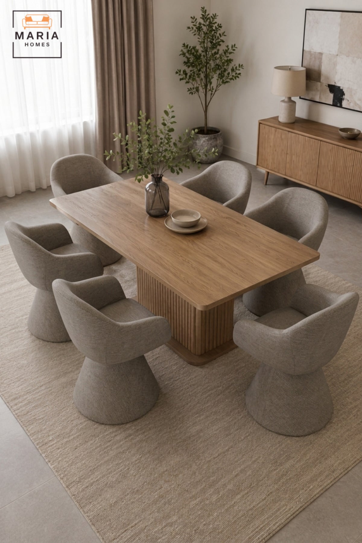 Modern 360° Swivel Dining Chair with Curved Backrest, Integrated Armrests, Upholstered Seat & Sculptural Pedestal Base for Dining Room