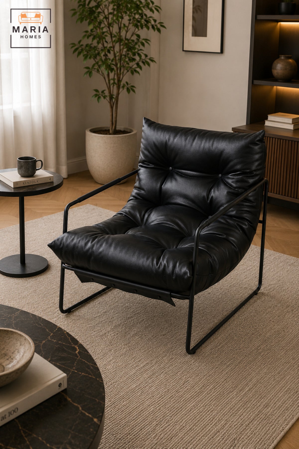 Modern Deep Cushioned Lounge Chair with Tufted Backrest & Slim Armrests | Contemporary Accent Chair for Living Room, Bedroom, Office & Reading Area