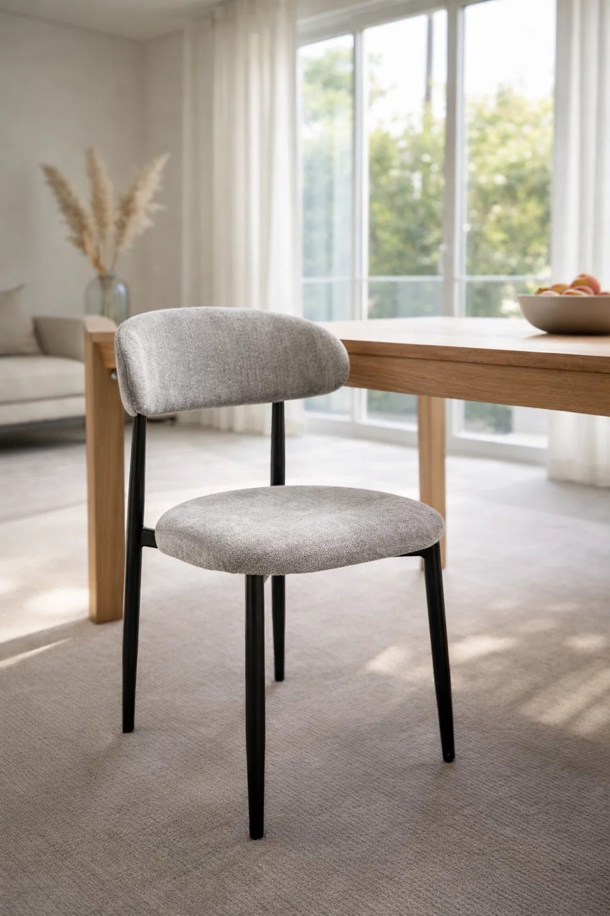 Grey Velvet Chair with Black Metal Legs, 79x47x48 CM grey velvet chair Kitchen
