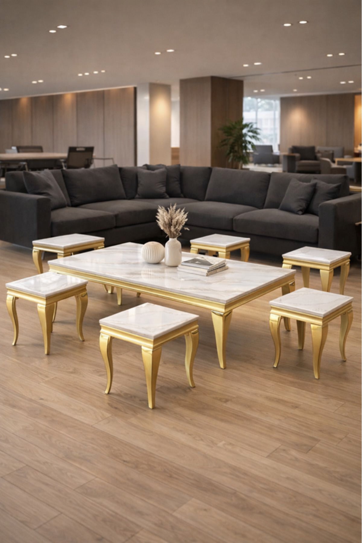 Luxury Gold Marble Coffee Table Set 1+6 √ê Royal Classic Design