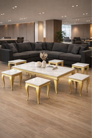 Luxury Gold Marble Coffee Table Set 1+6 √ê Royal Classic Design