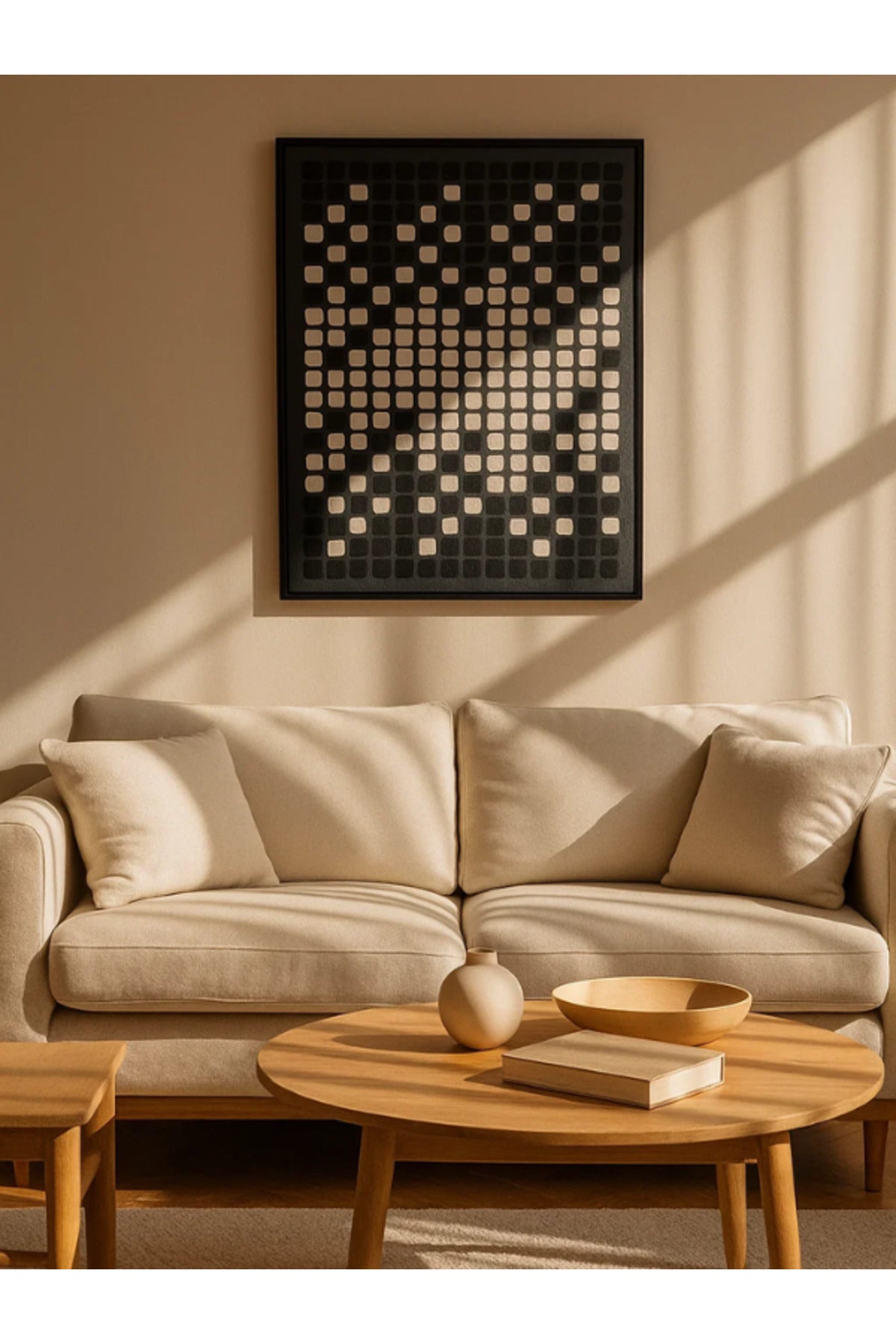 Modern Geometric Wall Art Ð 120_80 cm Black and White Square Pattern Framed Canvas