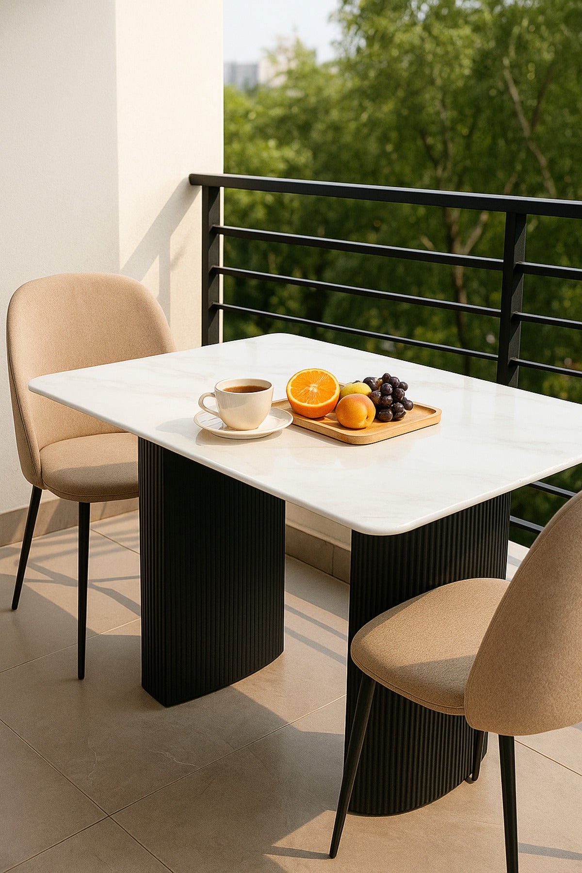 Luxury White Marble Dining Table with Black Base Ð 140_80 cm | Modern Rectangular Table for Home