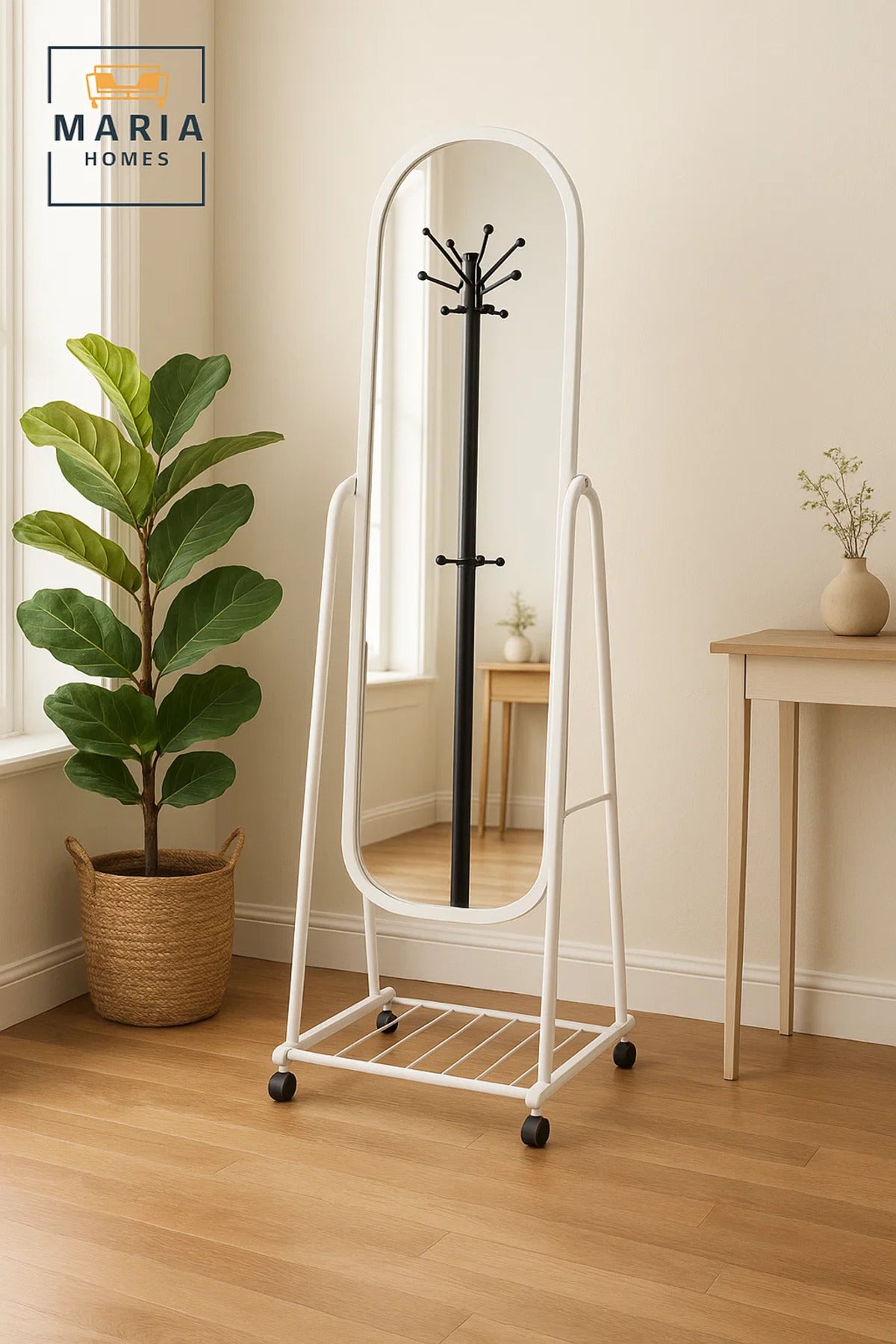 White Full Length Standing Mirror with Metal Frame Floor Dressing Mirror for Bedroom Vanity Decor