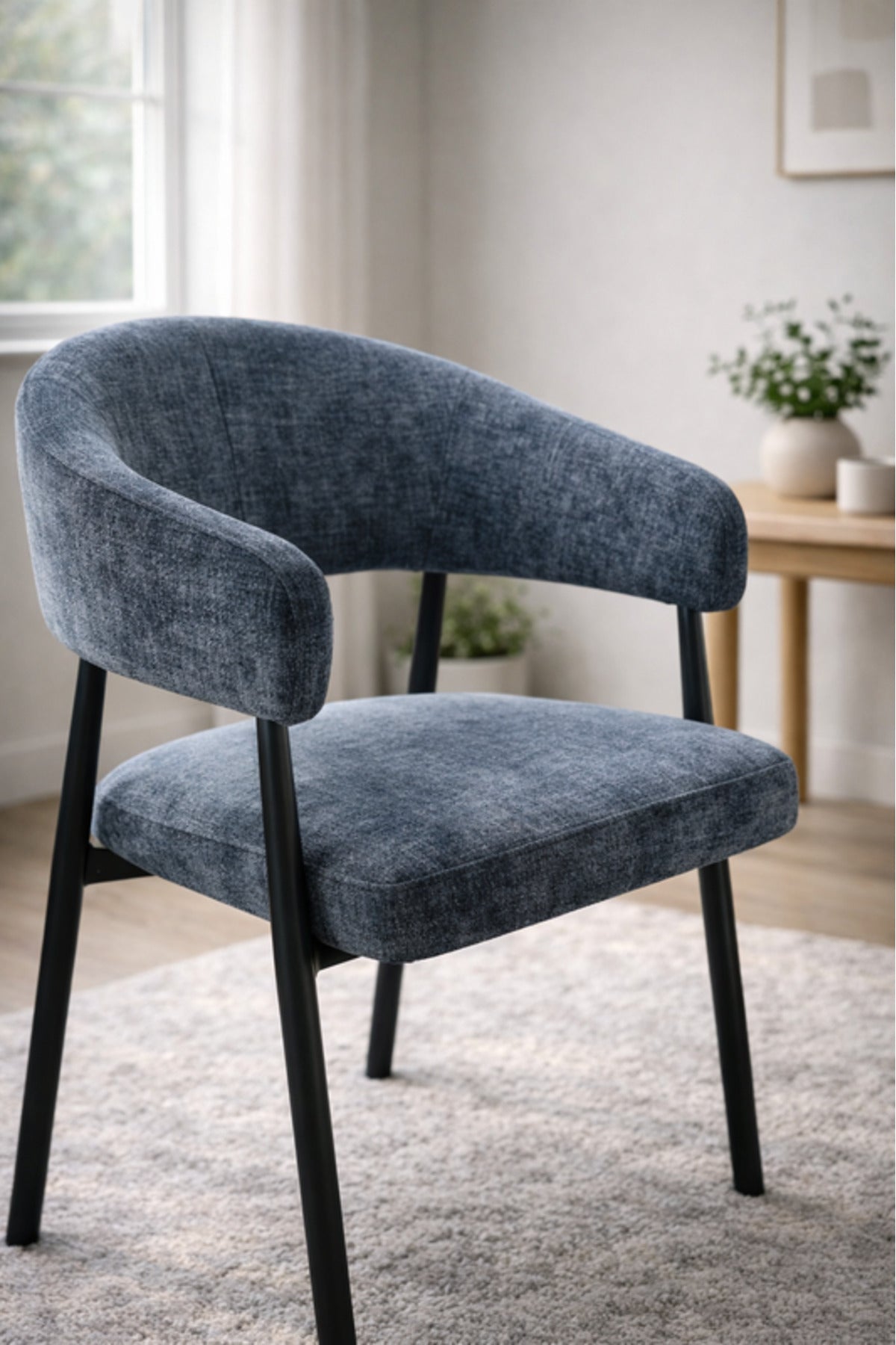 Dark Grey Fabric Arm Dining Chair 84x47x46cm Modern dark grey fabric Kitchen