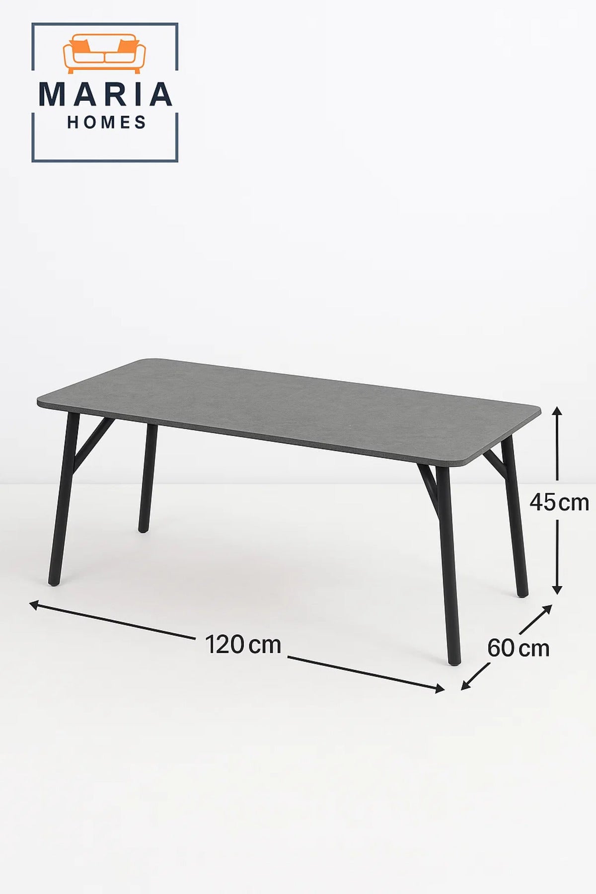 Modern Center Table 120x60x45cm Ð Grey Stone Finish Top with Black Metal Legs for Living Room