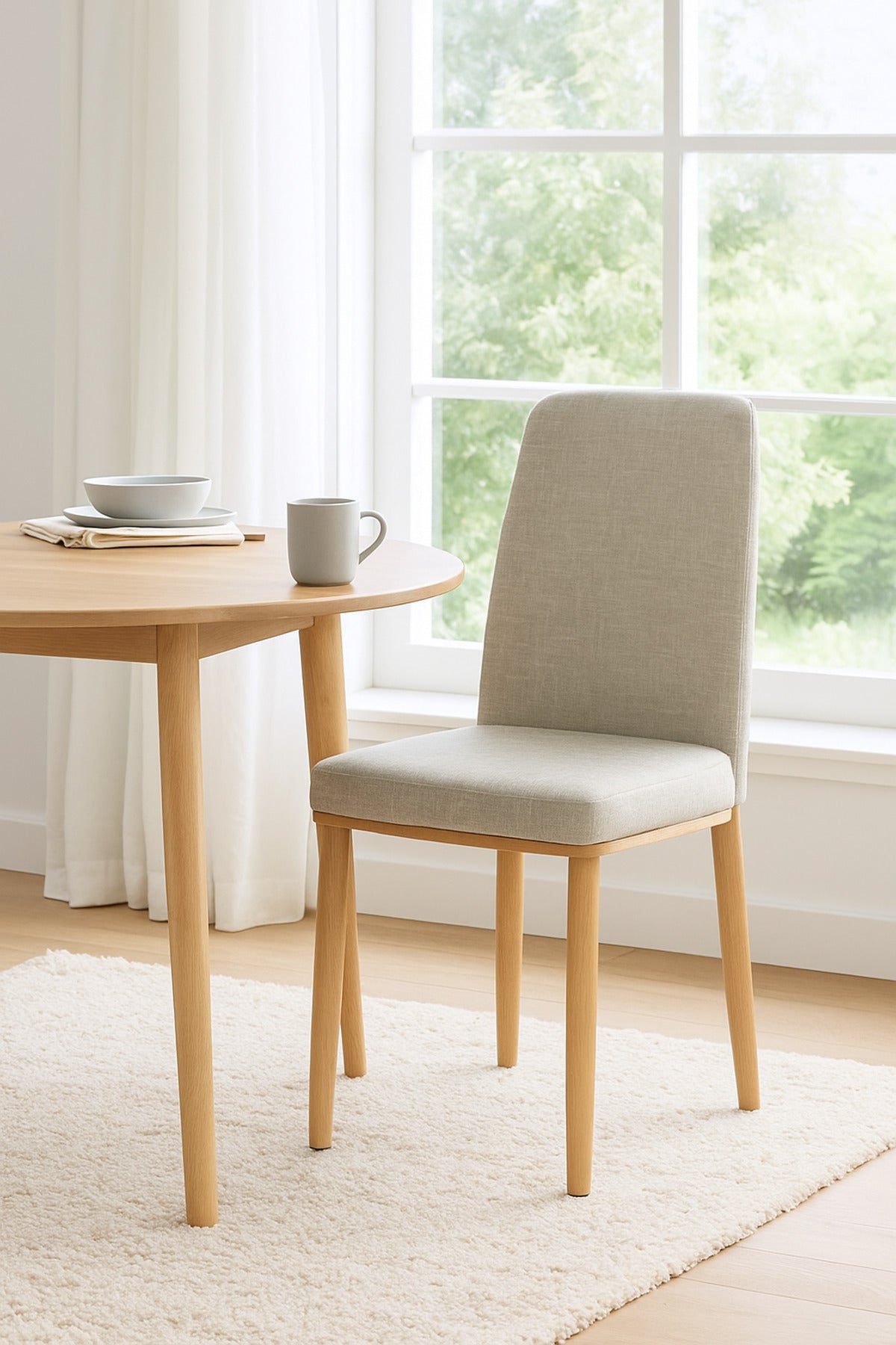 Grey Fabric Dining Chair Ð Modern Upholstered Chair with Wooden Legs for Dining Room & Office