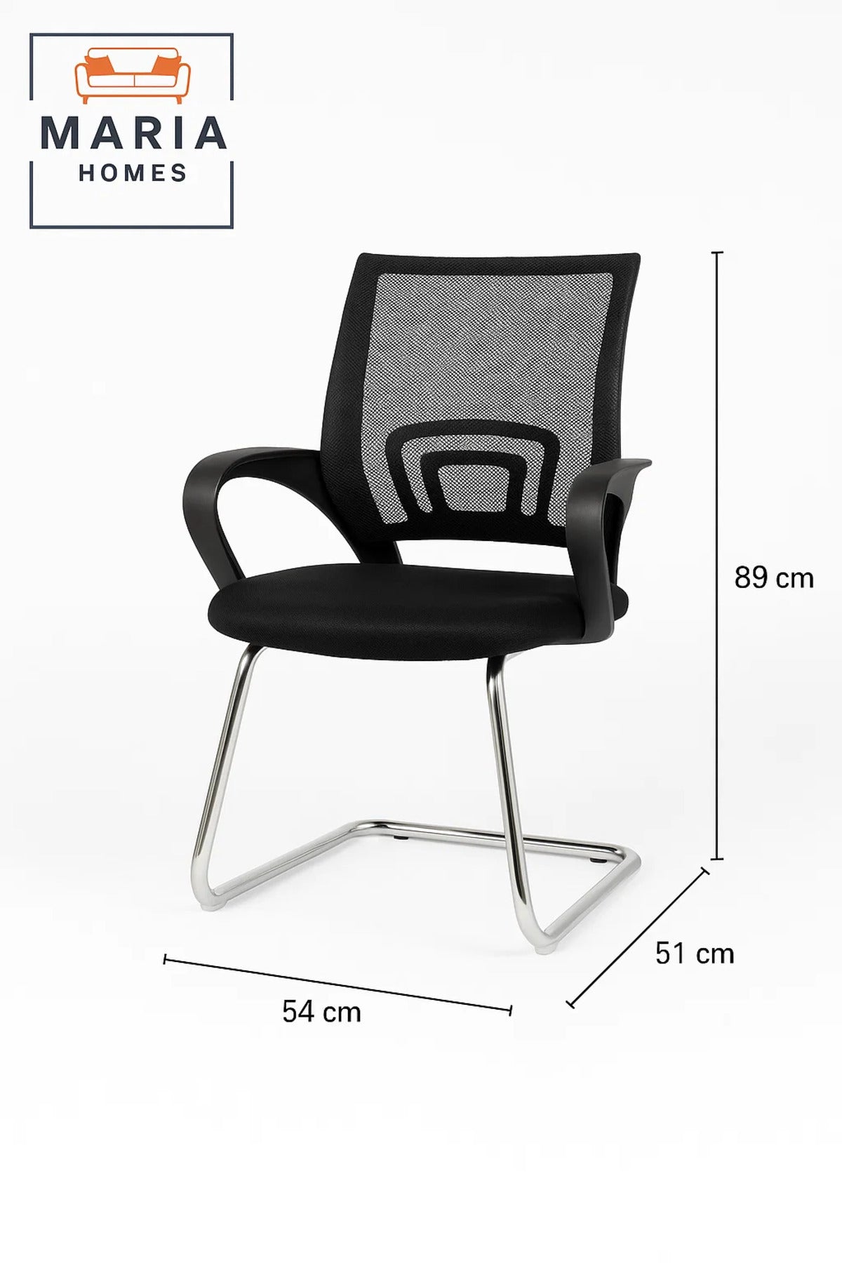 Ergonomic Black Mesh Office Visitor Chair with Chrome Frame and Armrests