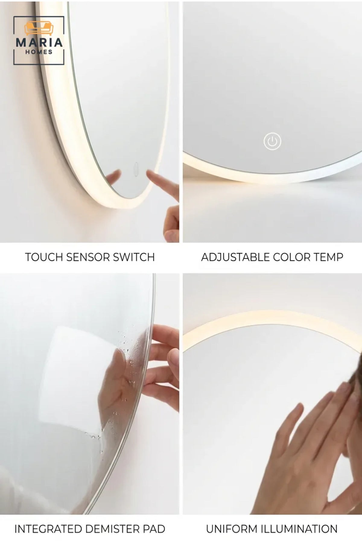 Round LED Wall Mirror with Backlit Touch Sensor – Modern Bathroom Vanity Mirror