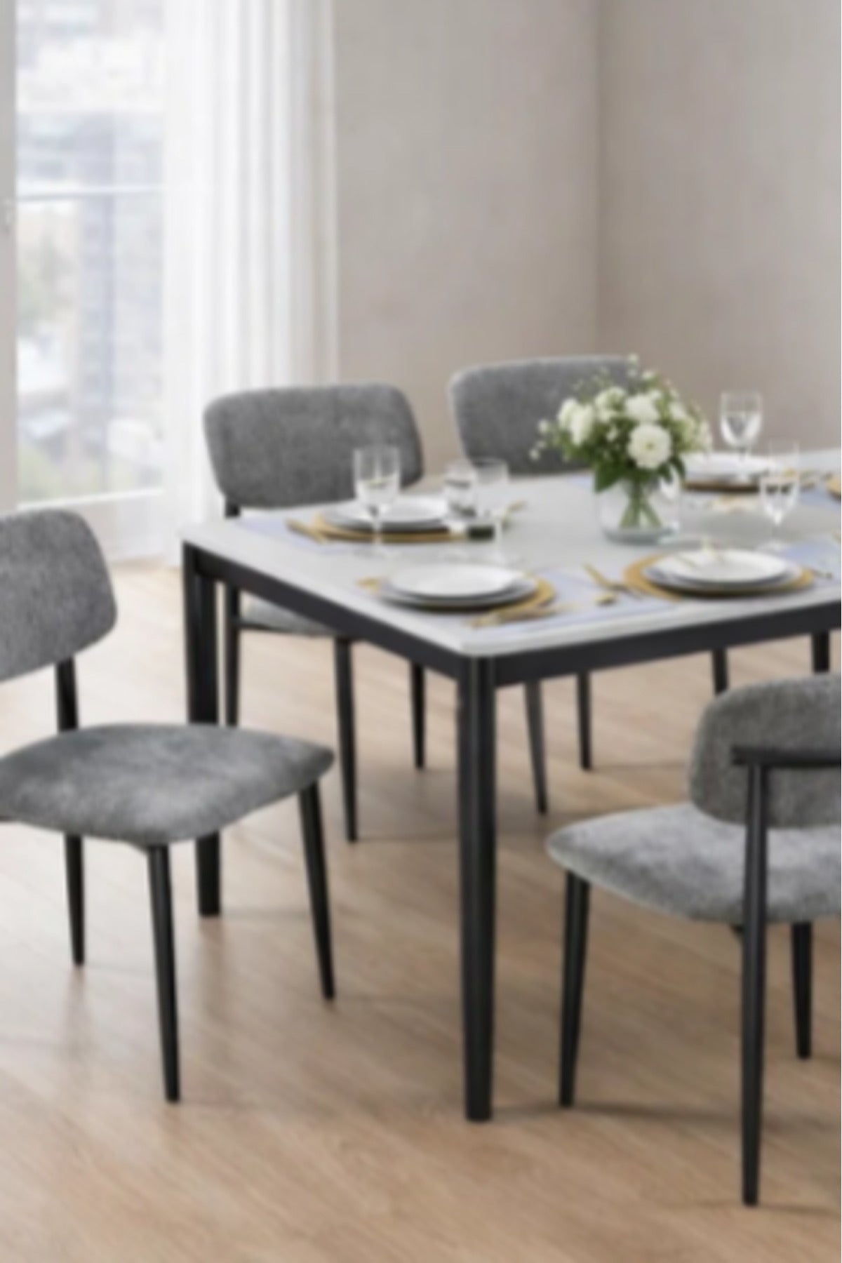 Modern Marble Top Dining Table Set with 6 Upholstered Chairs 150x90x75cm modern marble