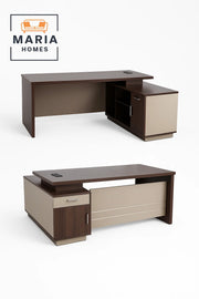 Modern Executive L-Shaped Desk with Storage Cabinet in Two-Tone Finish