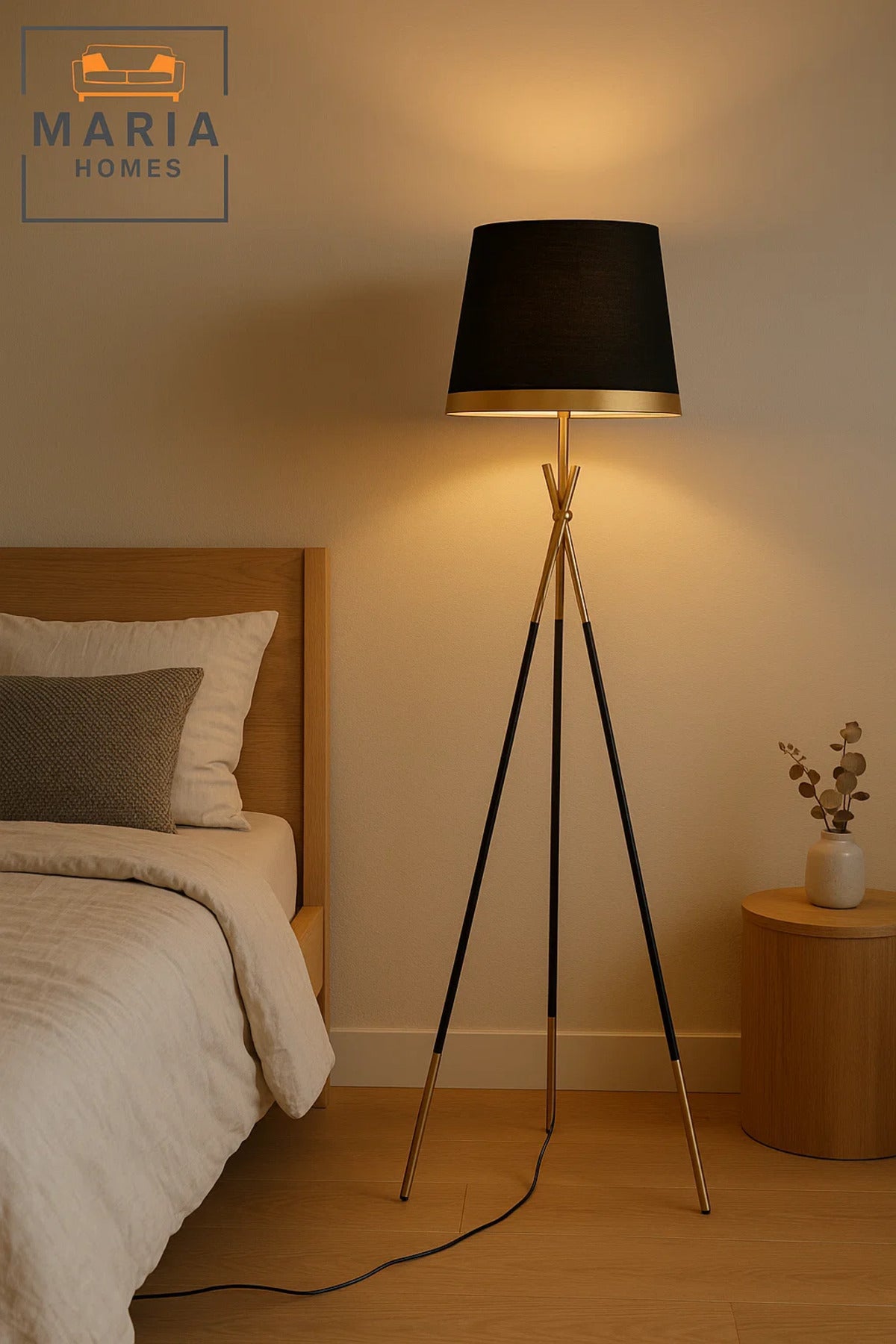 Luxury Black and Gold Tripod Floor Lamp