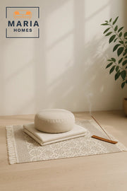 Beige Floral Cotton Accent Rug with Fringe Ðsize 60x80 cm