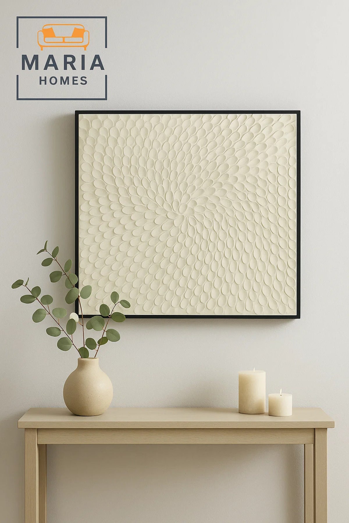 3D Textured White Wall Art with Spiral Petal Pattern-size100*100 CM