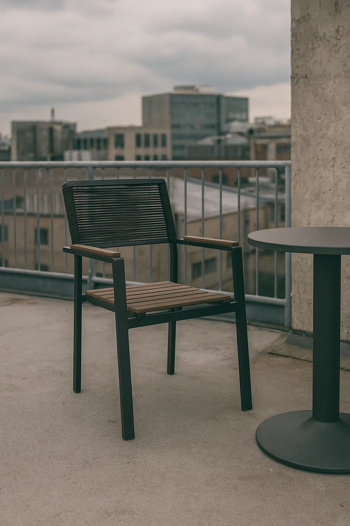 Modern Garden Chair Black Metal Frame Outdoor Patio Dining Chair for Balcony and Terrace