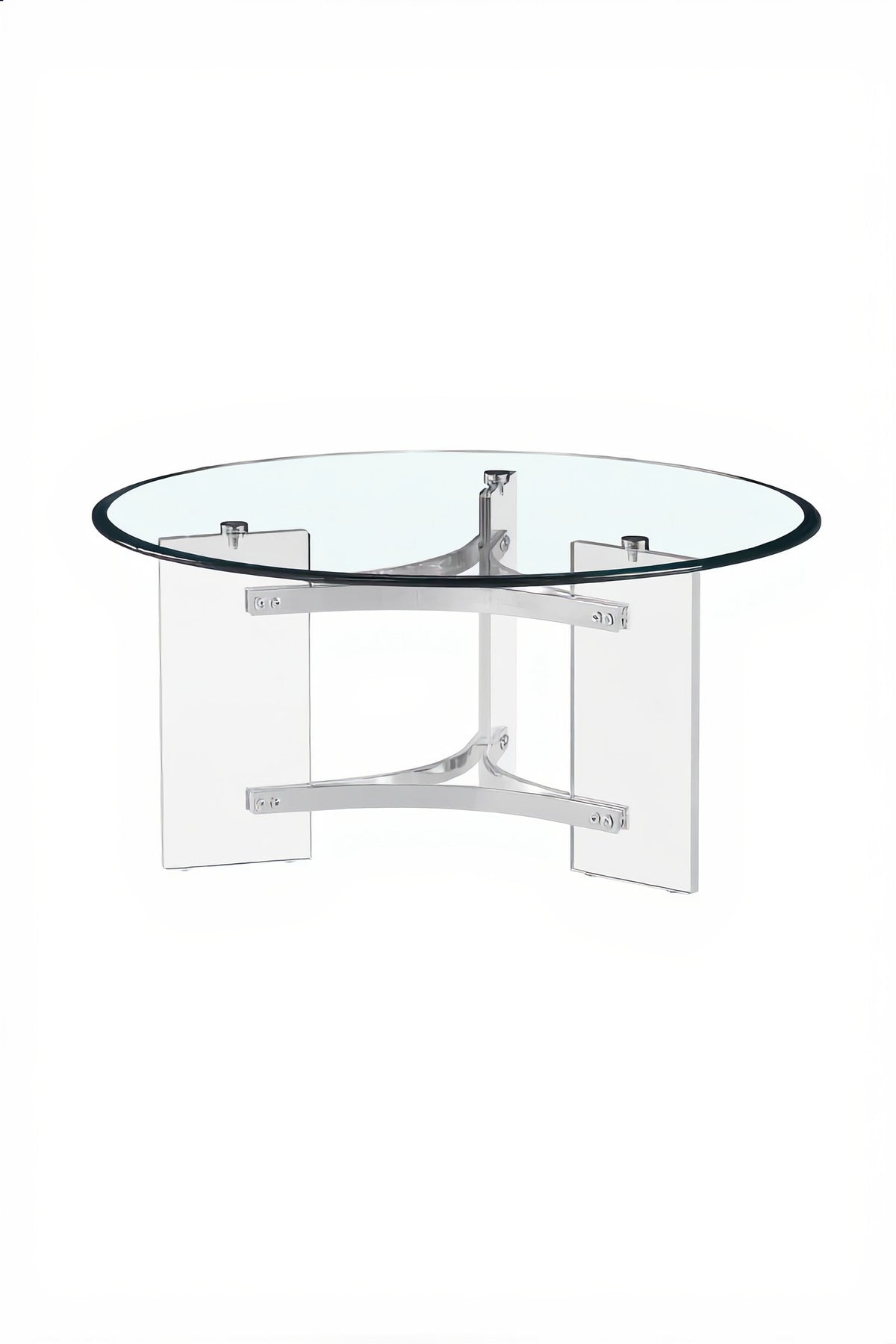 Luxury Round Glass Center Table with Transparent Acrylic Base and Silver Details for Home 90cm