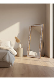 Full Length Floor Mirror with Decorative Pattern Frame 162x65cm Blue White Brown full