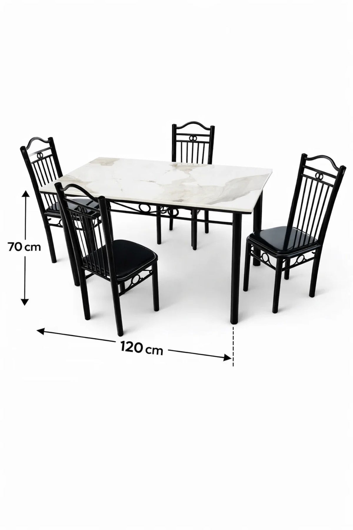 Modern 5-Piece Dining Table Set Marble Pattern Top Metal Legs 4 Chairs for Kitchen Room 120x70cm