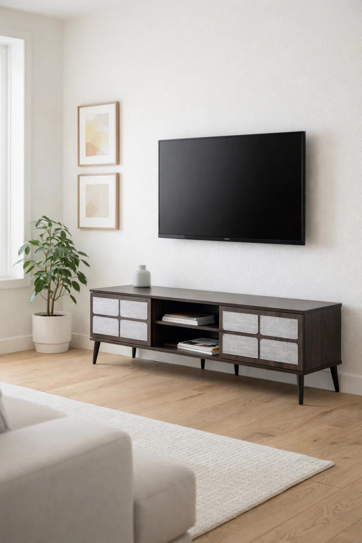 Brown & Grey TV Stand √ê 160x40x45 cm Modern Plasma Table with Cabinets & Shelves