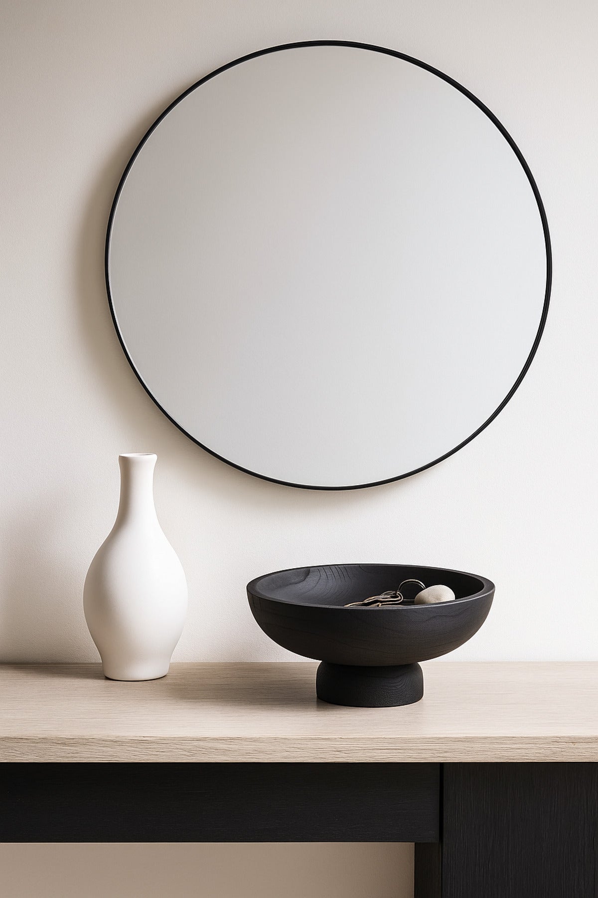 Black Wooden Decorative Bowl with Pedestal Base Ð Modern Centerpiece