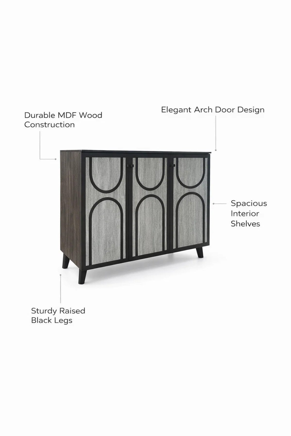 Modern 3-Door Wooden Shoe Cabinet Entryway Storage Organizer Rack Stand with Stylish Grey Design