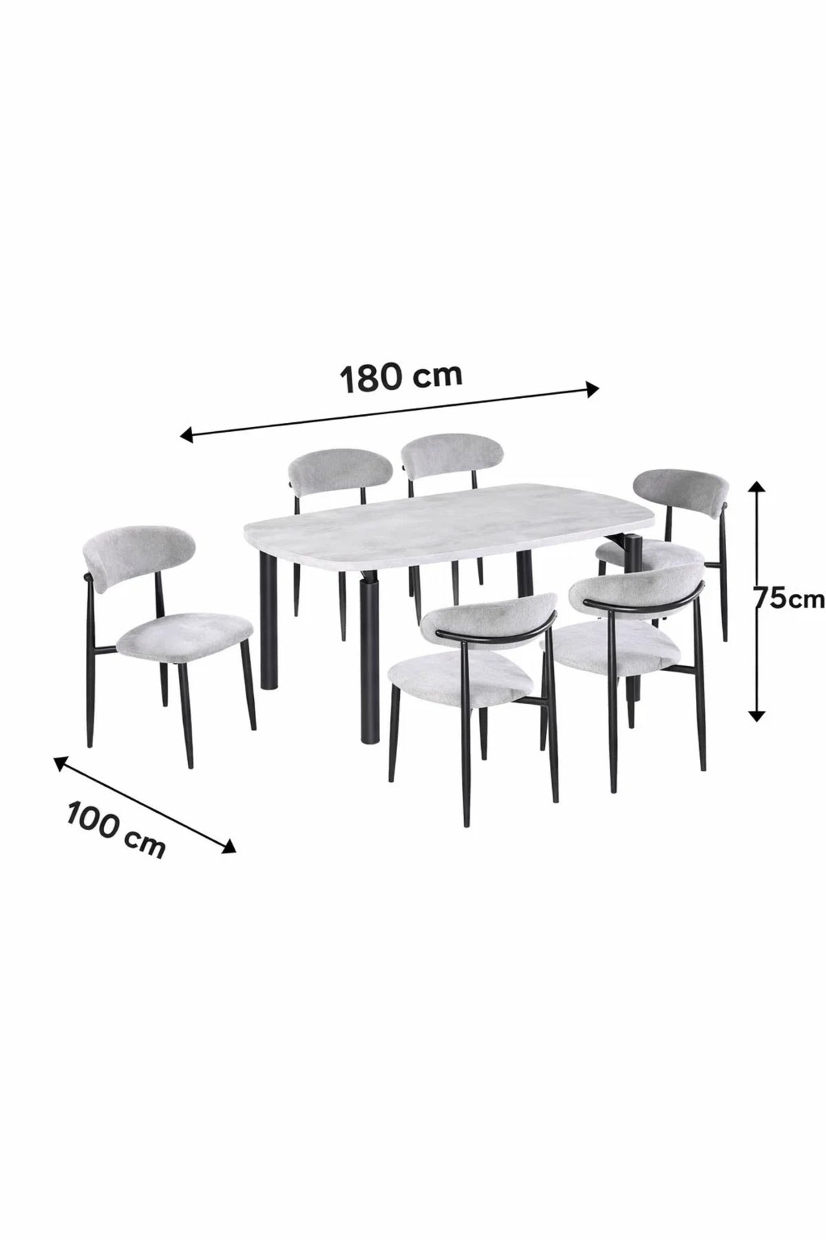 Grey Marble-Look Dining Table Set with 6 Chairs √ê 180_100cm