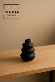 Matte Black Sculptural Ceramic Vase Ð Tiered Round Design