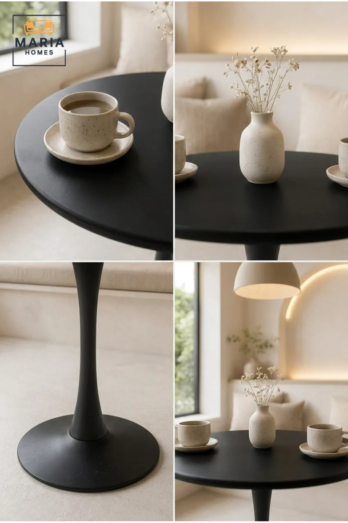 Modern Round Pedestal Dining Table Black Finish for Cafe Kitchen Dining Room Furniture
