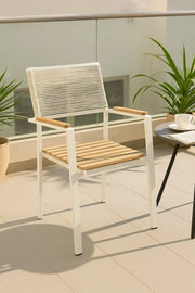 Modern Outdoor Garden Chair with Armrest White Metal Frame Patio Dining Balcony