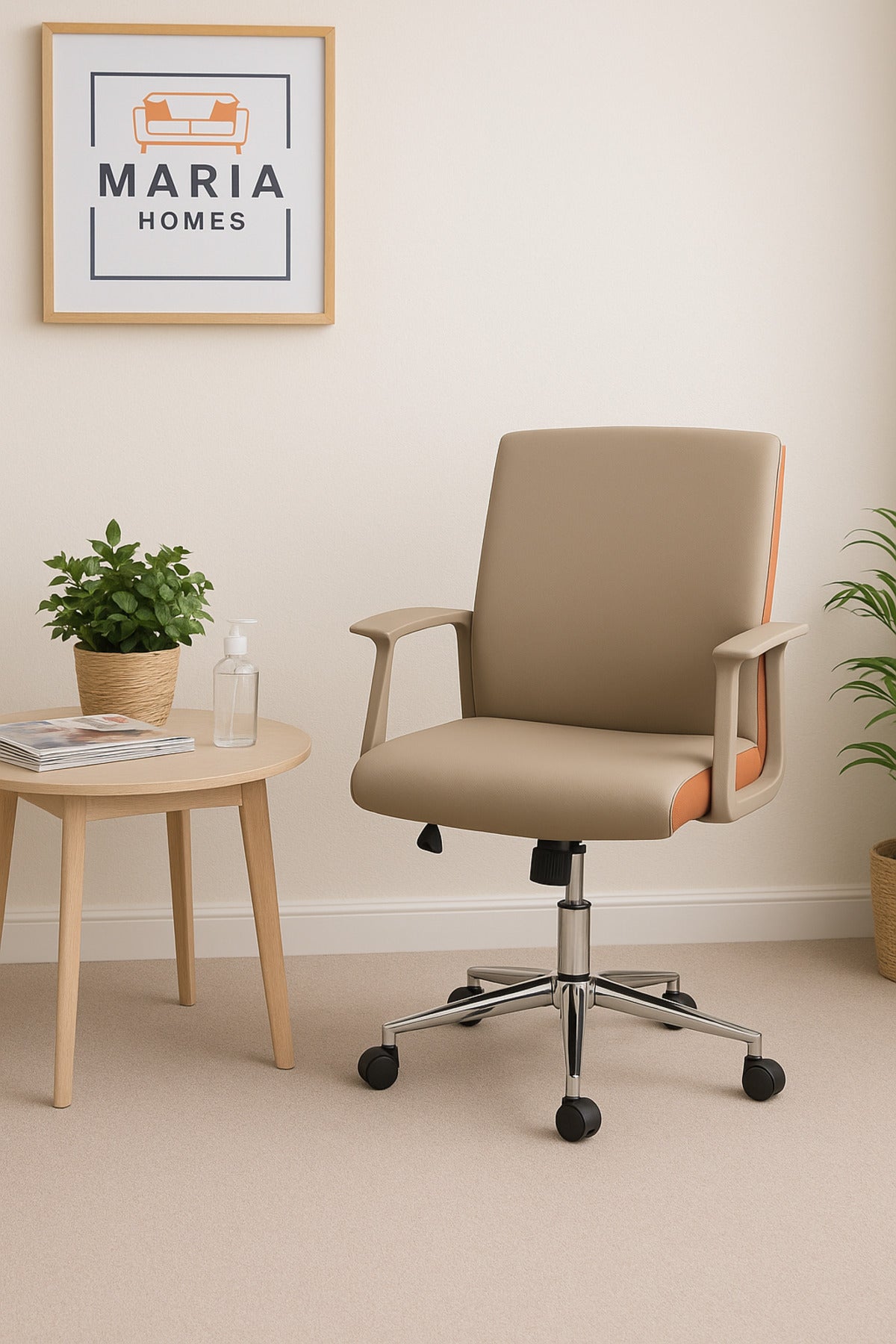 Beige + Orange Office Chair Ð Ergonomic Design with Swivel Base