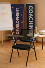 Black Study Chair with Writing Pad Ð Modern Mesh Training Chair with Armrest and Foldable Desk