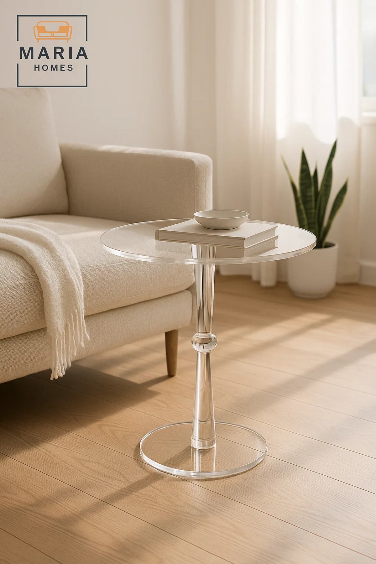 Clear Acrylic Round Side Table 50_50_55 cm √ê Modern Crystal Style Accent Table