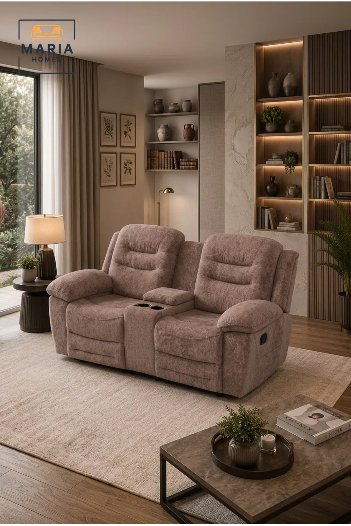 Dual Reclining Loveseat Sofa with Storage Console, Cup Holders and Plush Comfort Seating