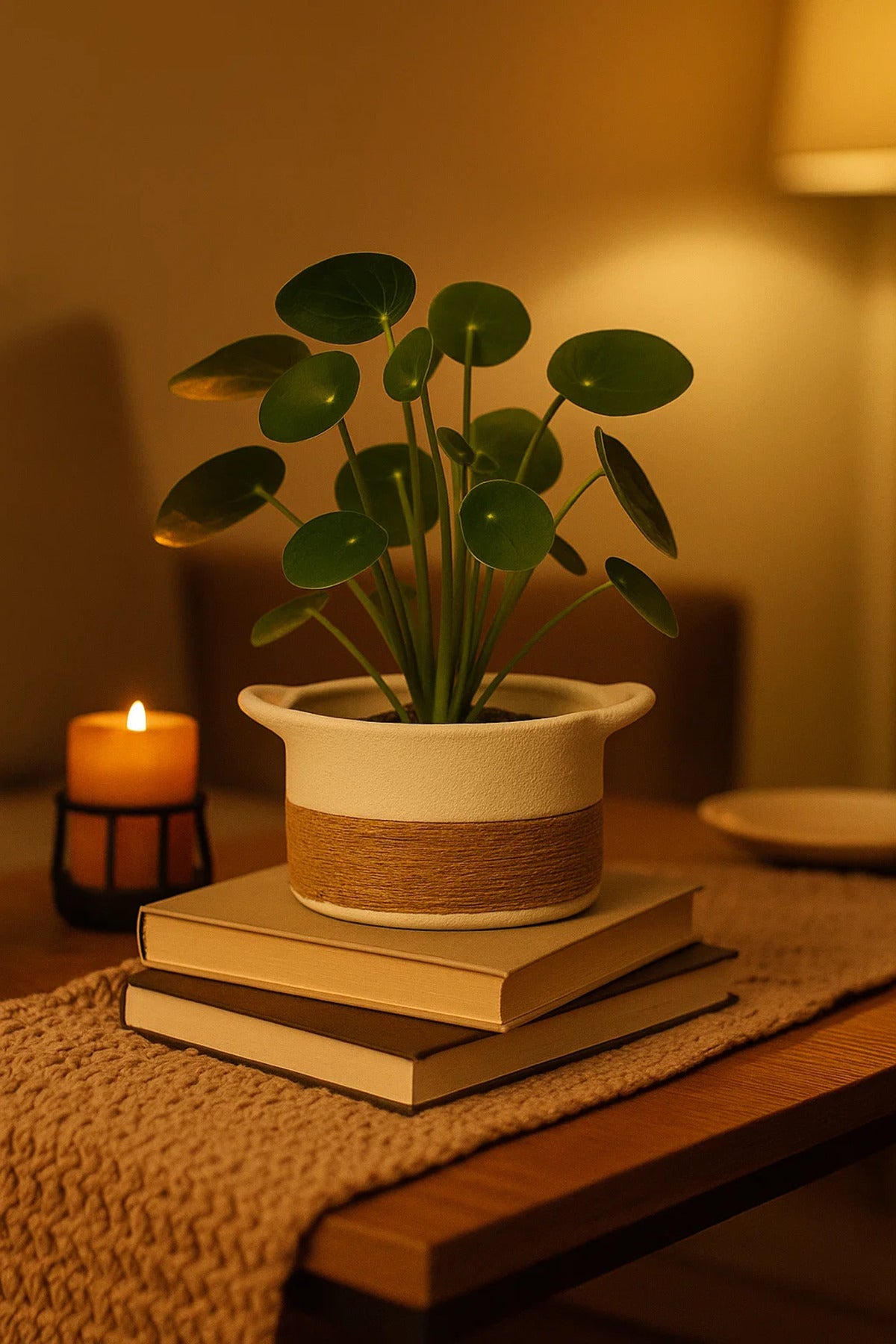 White Ceramic Rope Design Basket Planter Ð Modern Decorative Pot for Home and Office DŽcor