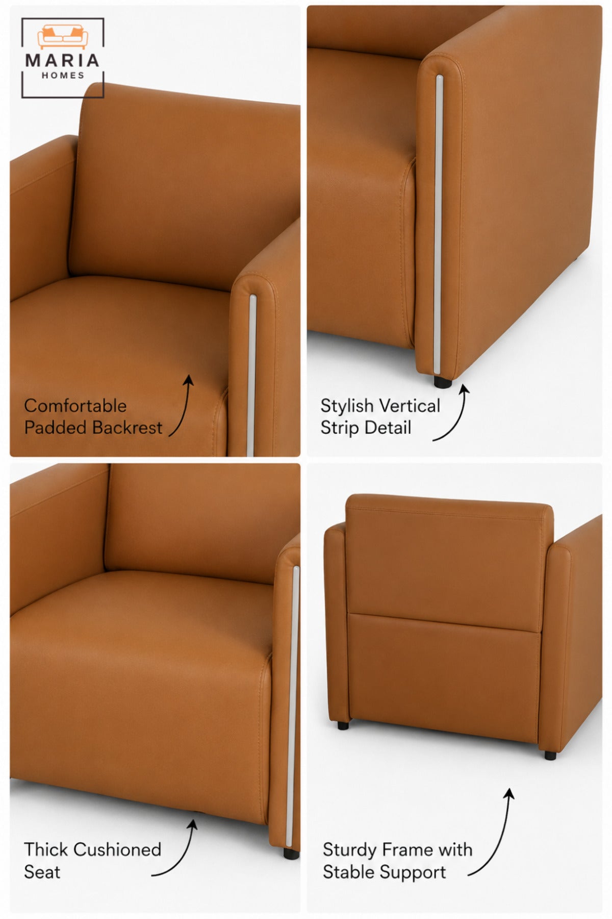 Modern Single Seater Upholstered Armchair with Padded Seat & Sleek Armrests | Contemporary Accent Chair for Office, Reception, Lounge & Living Room
