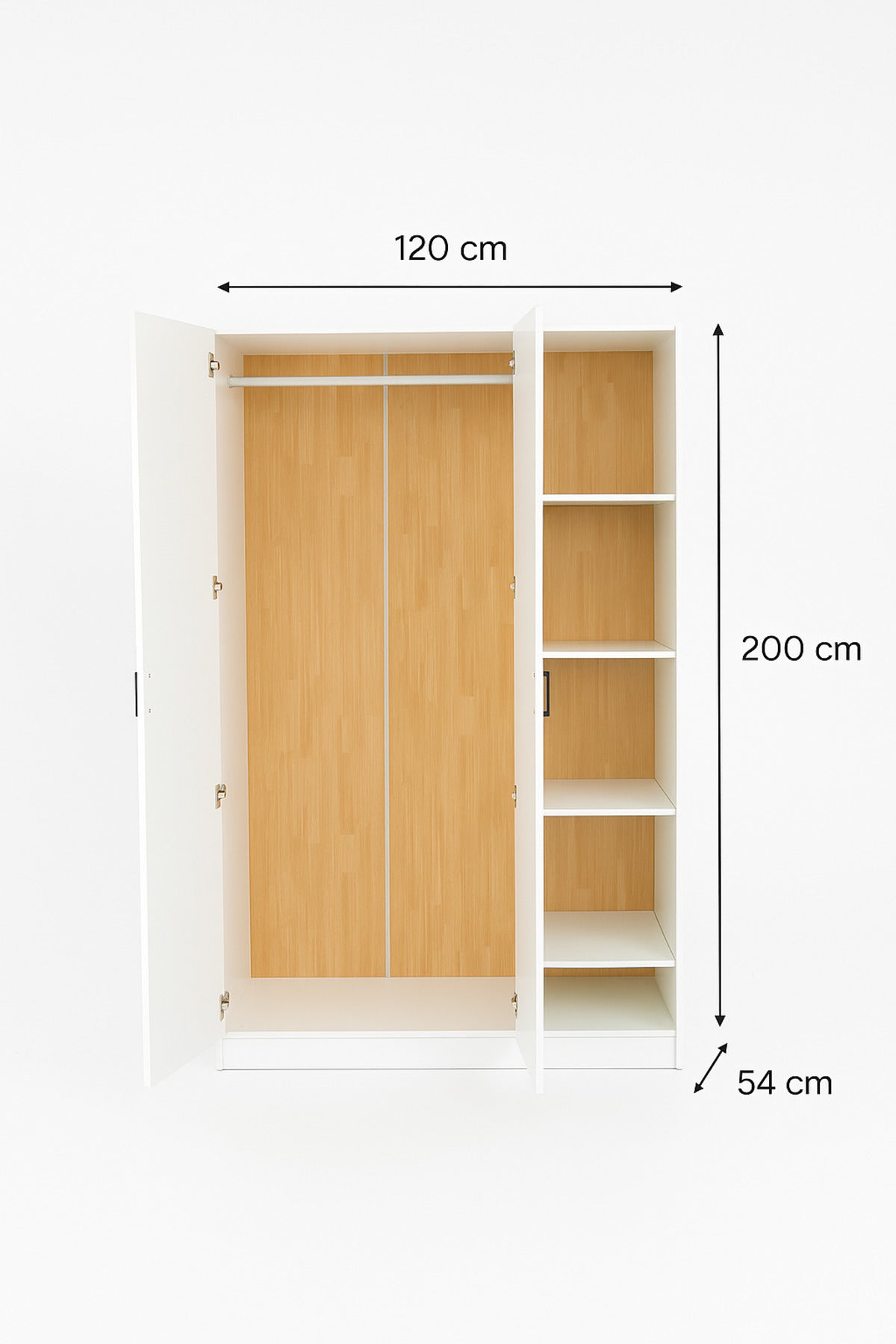 Modern 3-Door Wardrobe with Hanging Rail and Shelves Ð White 120_54_200 cm
