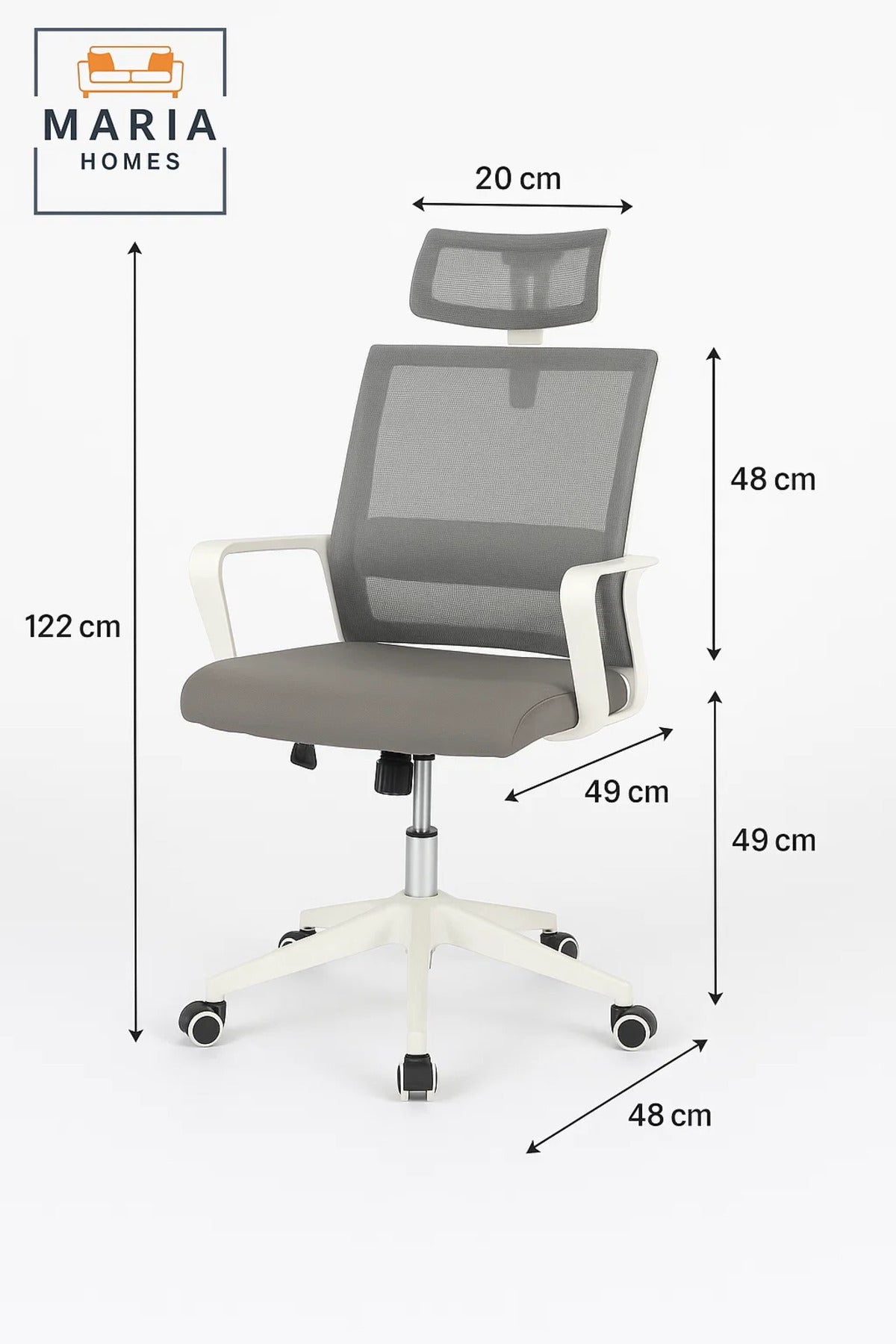 White Grey Mesh Office Chair with Headrest and Adjustable Height Ð Stylish Seating for Any Space