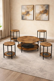 Modern 5-Piece BROWN A Concrete and Metal Coffee Table Set