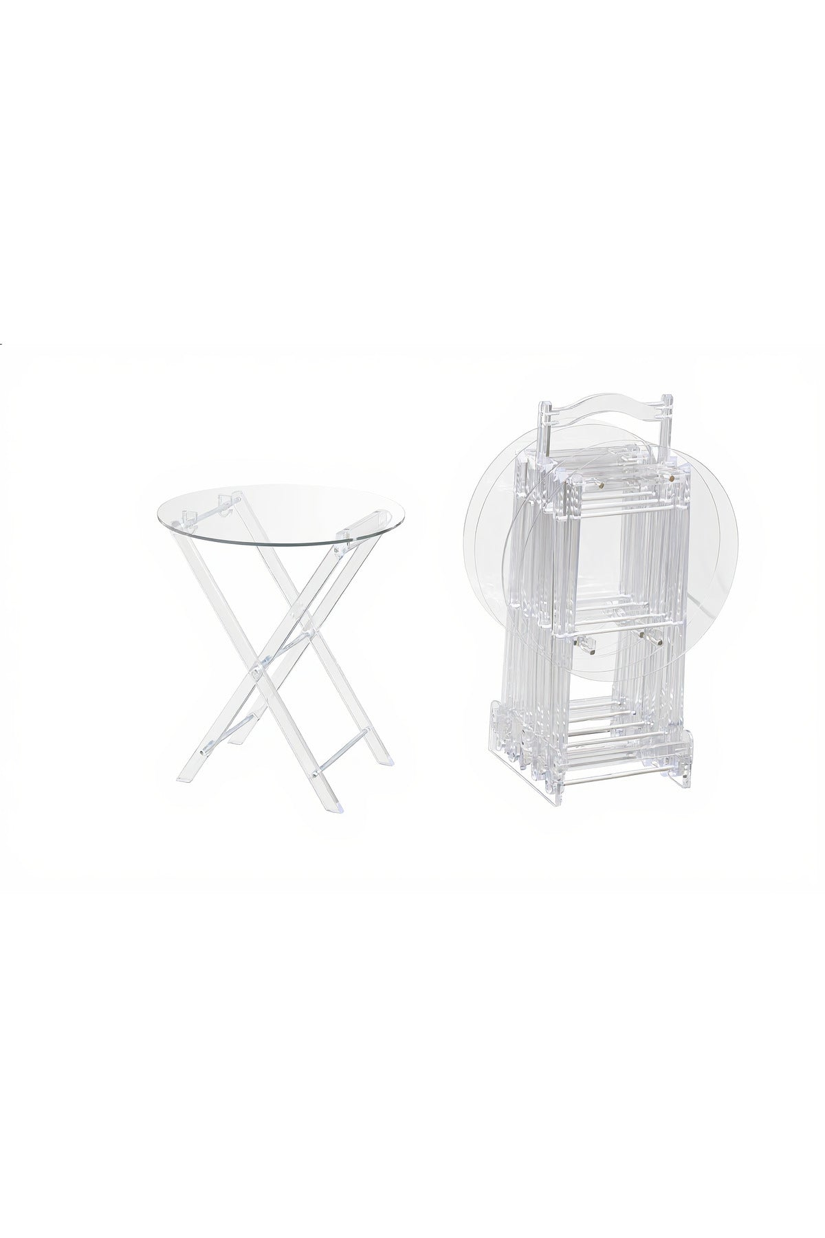 Modern Clear Acrylic Folding Side Table Set with Stand Transparent Tray Table for Living Rooms