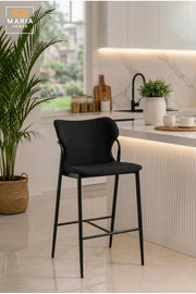 Modern Black Upholstered Bar Chair – Contemporary Counter Height Stool with Metal Frame & Footrest